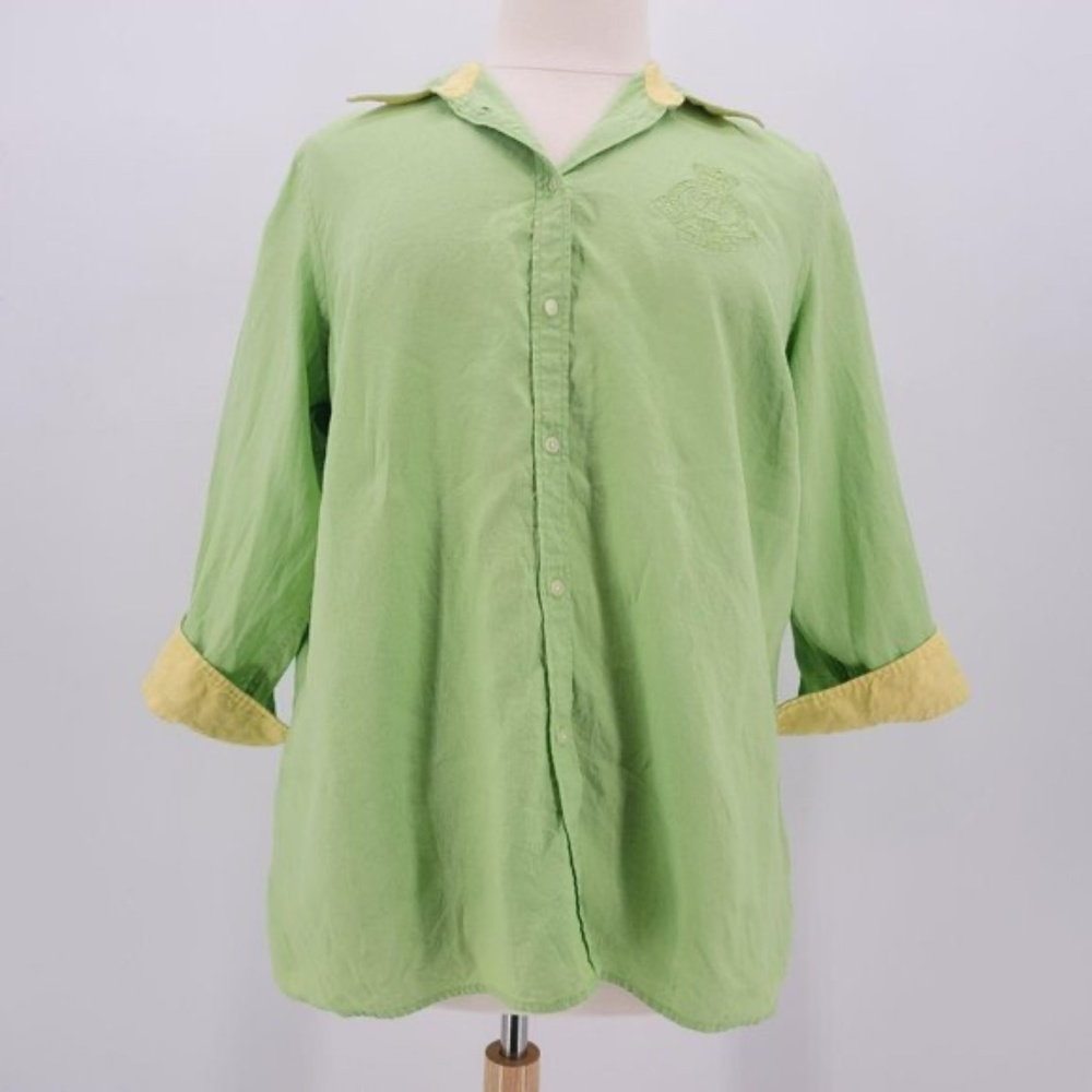 Lauren Ralph Green 100% Linen 3/4 Sleeve Crest Logo XL